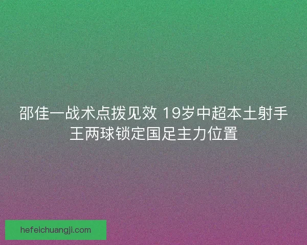 邵佳一战术点拨见效 19岁中超本土射手王两球锁定国足主力位置